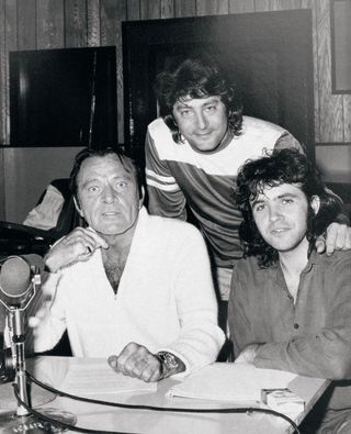Richard Burton, Jeff Wayne and David Essex during recording sessions in California, June 1976.