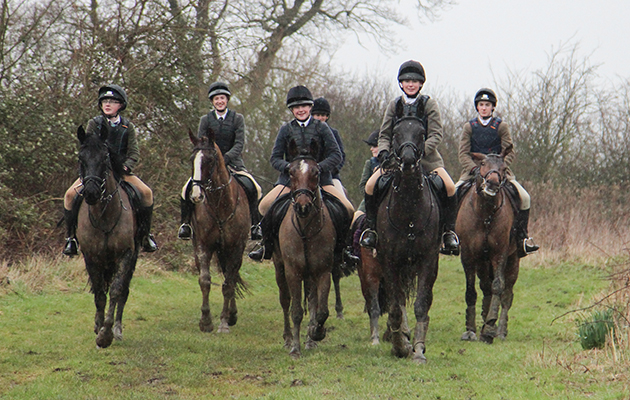 Fitzwilliam Hunt Pony Clubbers: Despite the very cold rain, nothing deterred this a group of smiling Fitzwilliam Hunt Pony Clubbers out with the Fitzwilliam Hunt. (L-R Tyler Tayor, Hazel Petch, Becky Anstey, Kerrie Aschettino – instructor, Maddie Kirk, Beth Blackman – first time out on her new horse Hector, Harry Kirk) Photo courtesy of Lisa Blackman