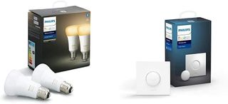 Philips Hue White Ambiance Smart Bulb Twin Pack with Bluetooth + Smart Button Bundle