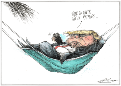 Political Cartoon U.S. Trump hammock ratings coronavirus