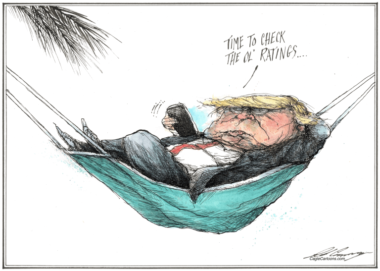 Political Cartoon U.S. Trump hammock ratings coronavirus