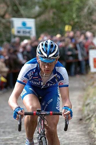 Filippo Pozzato (Quick.Step) on the Muur, job done