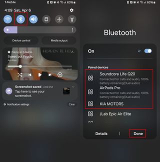 Pairing Bluetooth devices in Galaxy settings
