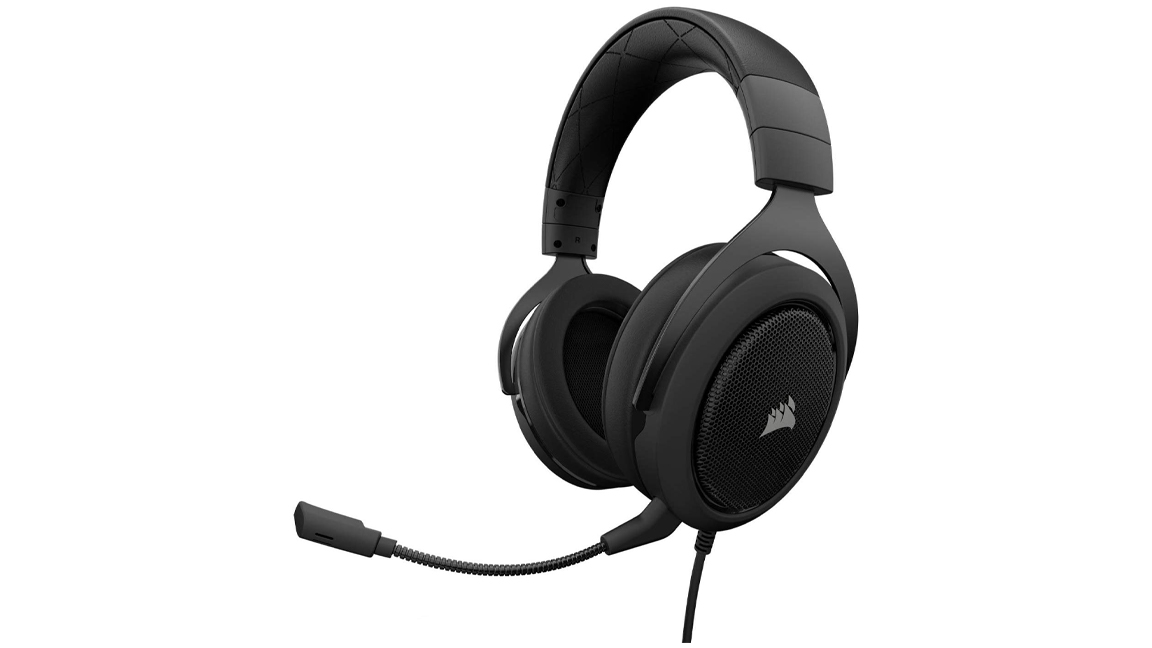 Corsair HS50 budget gaming headset at an angle against a white background