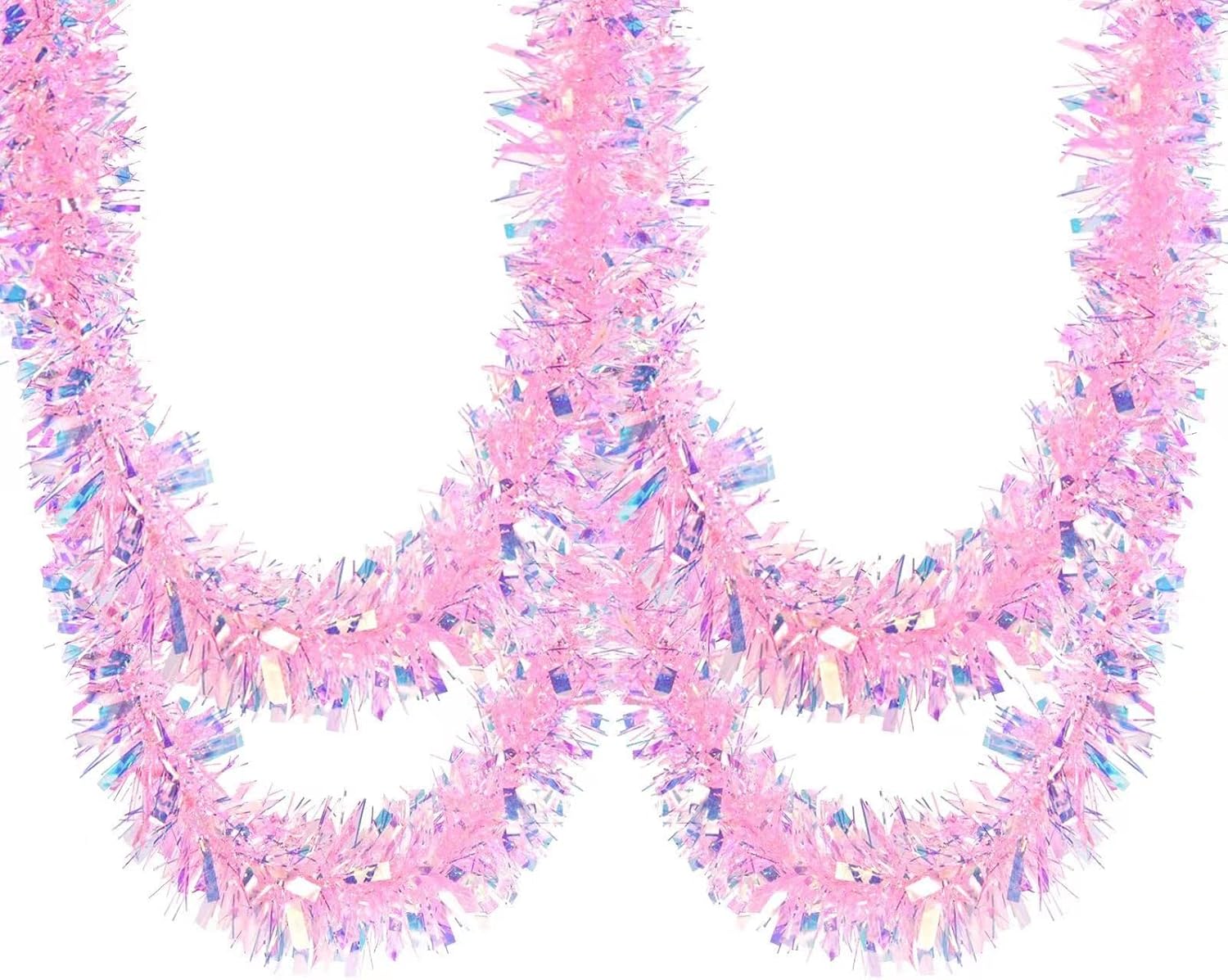 33ft Pink Christmas Tinsel Garland Metallic Tinsel Twist Garland Glitter Foil Decoration for Christmas Tree Wedding Party