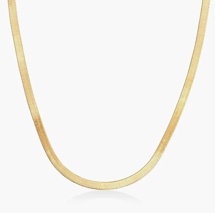 Oak + Luna, Herringbone Slim Chain Necklace - Gold Vermeil