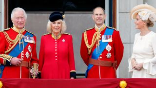 King Charles, Queen Camilla, Prince Edward and Sophie, Duchess of Edinburgh watch an RAF flypast