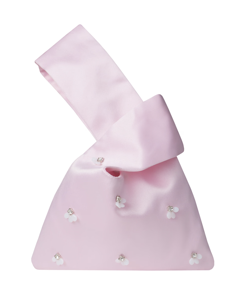 Wolf &amp;amp; Badger, Audrey Small Hand-Embellished Satin Wristlet Pouch - Pink