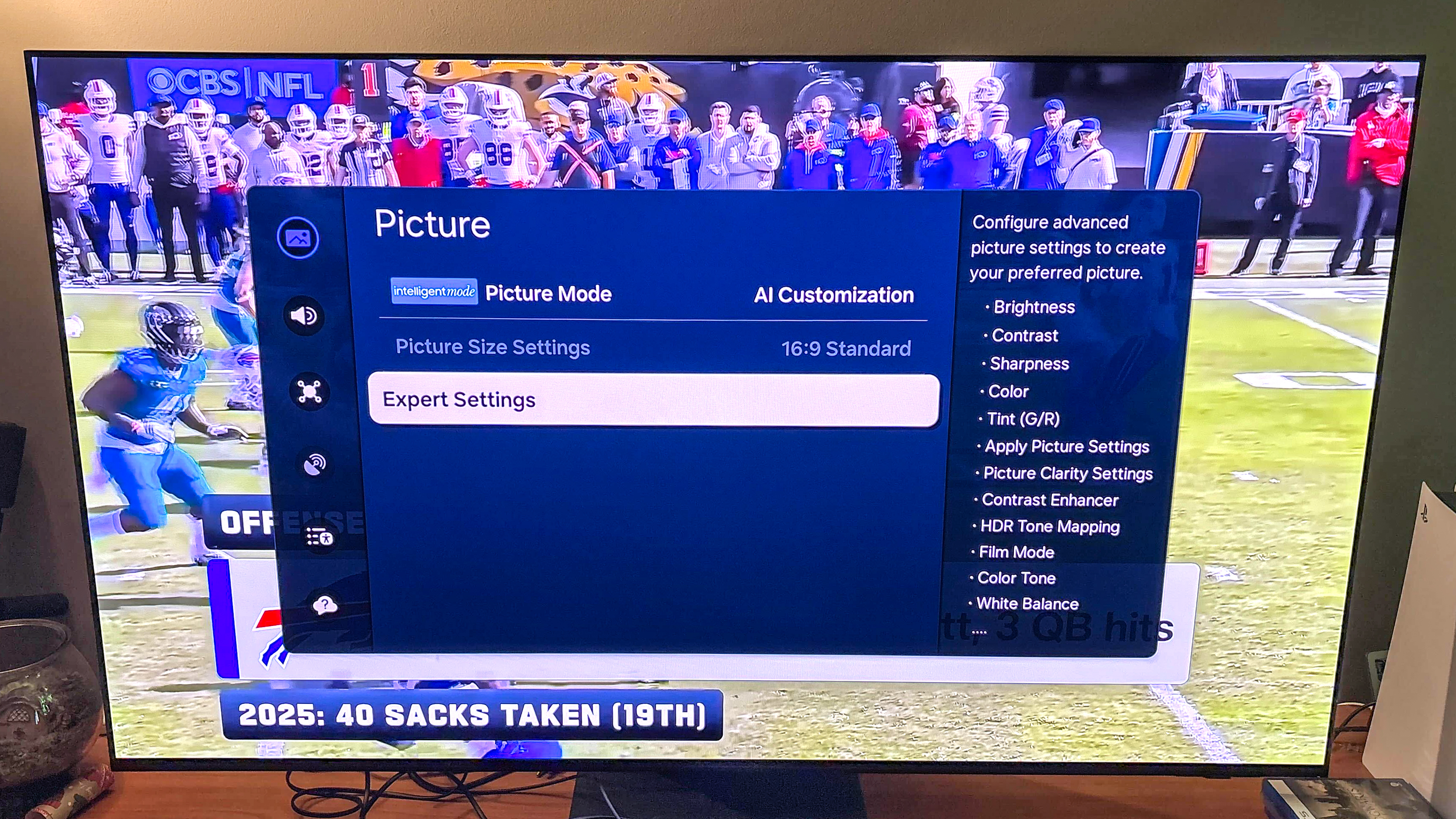 A Samsung S95D OLED's motion smoothing menu.