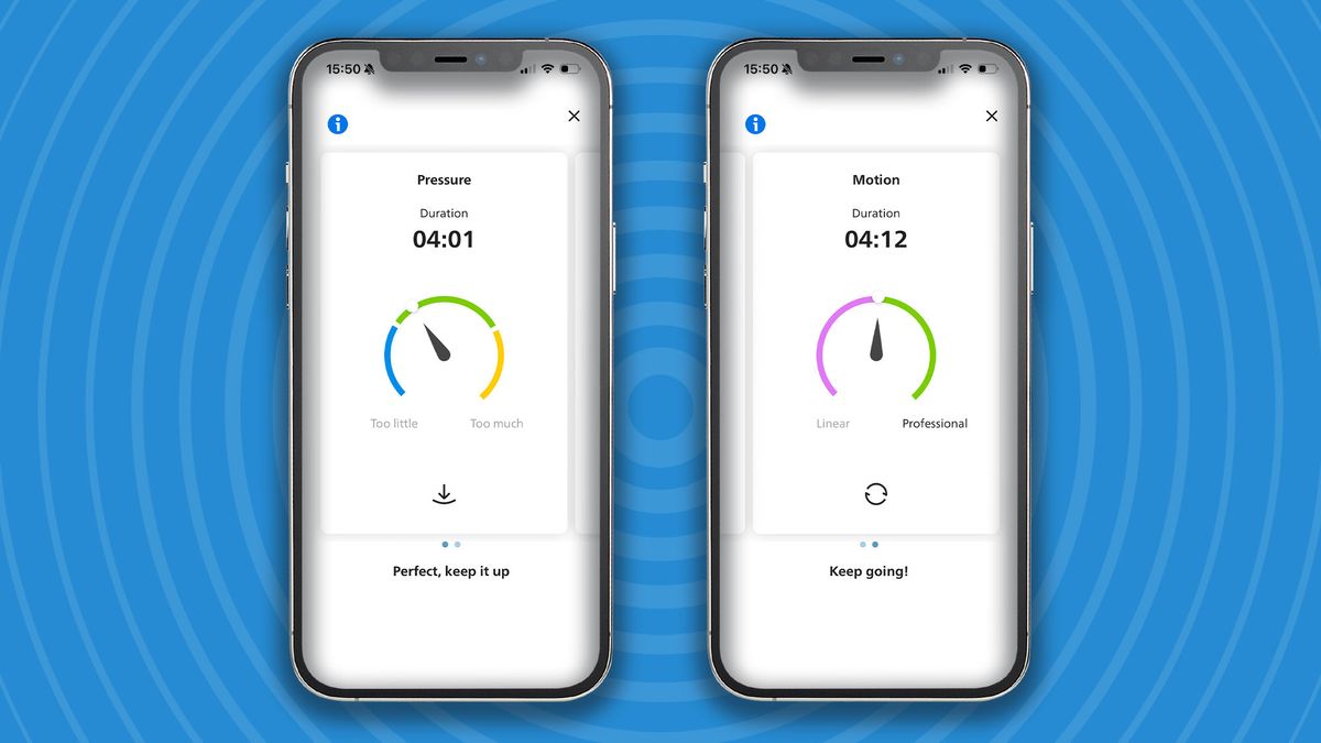 Philips app showing pressure and motion scores from Norelco i9000 Prestige Ultra Day &amp; Night shaver