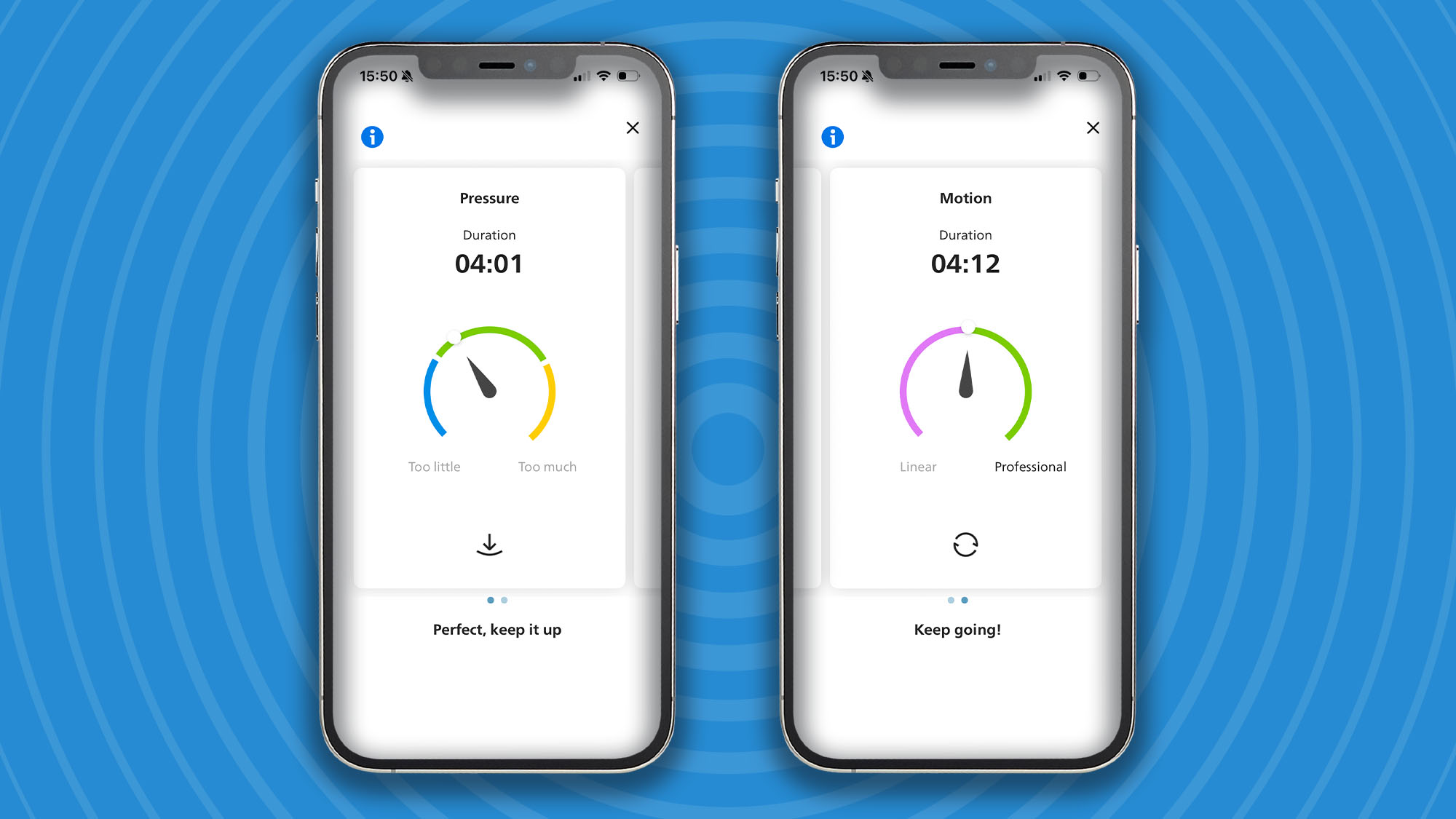 Philips app showing pressure and motion scores from Norelco i9000 Prestige Ultra Day & Night shaver 