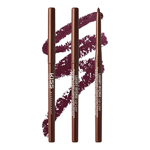 Kiss New York Professional Lip Liner, Long-Lasting Luxury Intense Lipliner, Creamy Retractable Easy to Use Richly Pigmented Lip Liner Pencil 3 Pcs (dark Plum Purple)