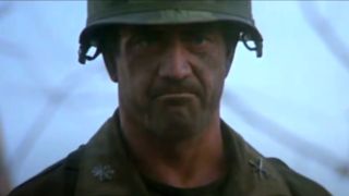 Mel Gibson grimaces on the battlefield in We Were Soldiers.