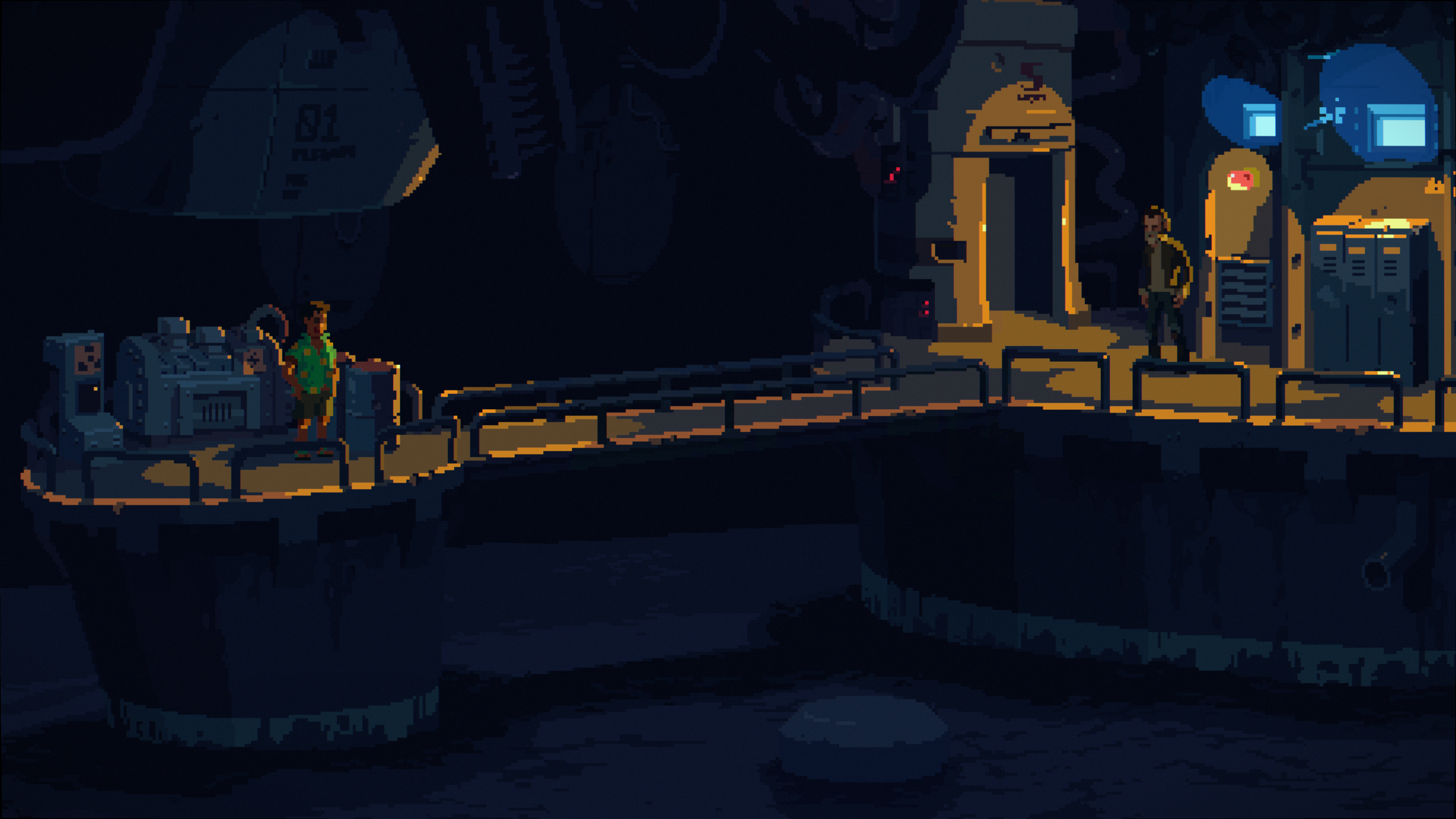 The Drifter; a pixel art game, a woodland trail and bar