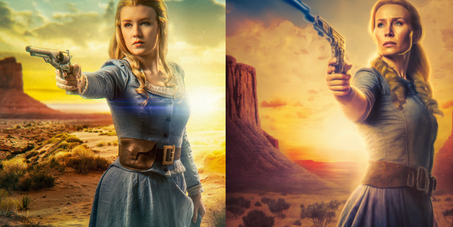 Photographers by Antti Karppinen alongside his AI recreations using MidJourney