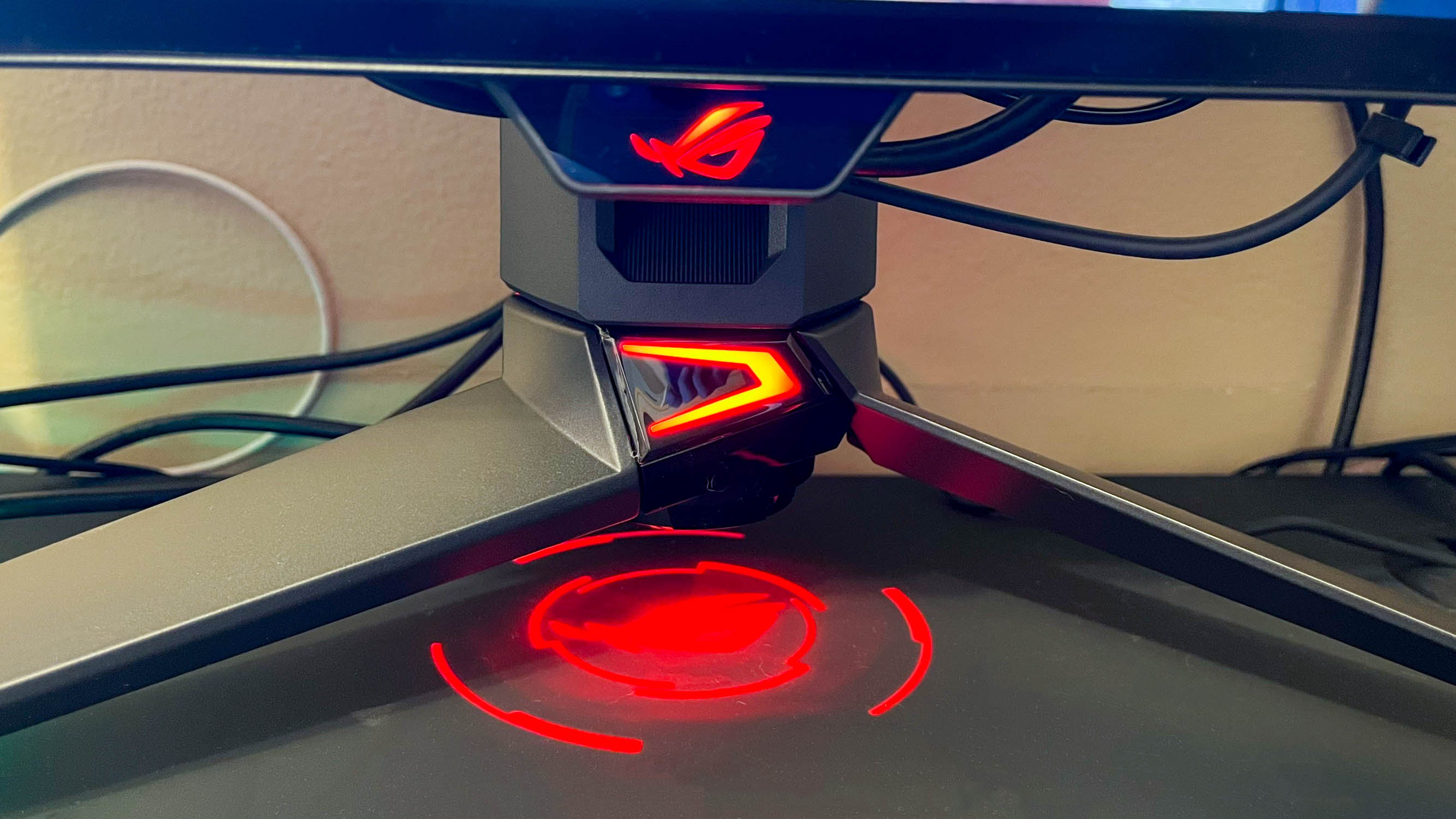 Asus ROG Swift OLED PG27AQDM on a gaming desk