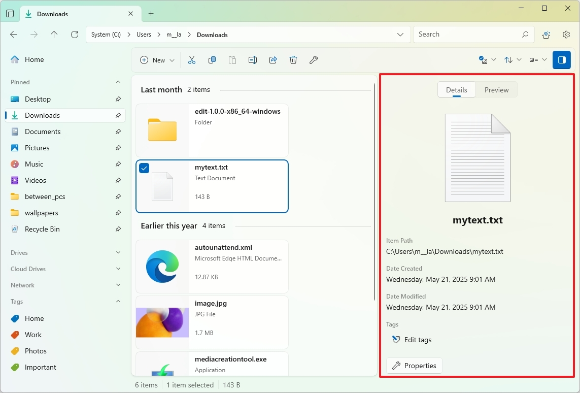 Files preview pane
