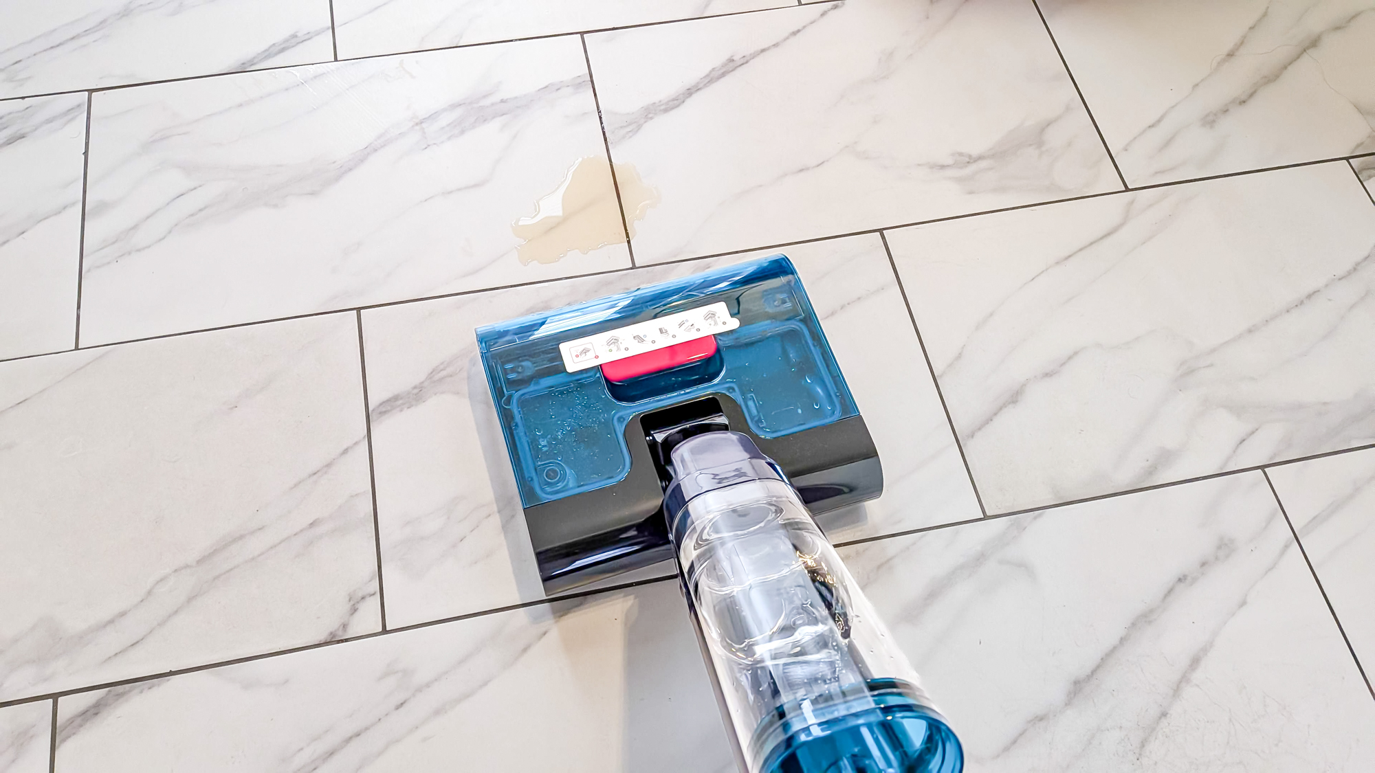 Dyson Clean + Wash Hygiene cleaning spillage on marble tiles