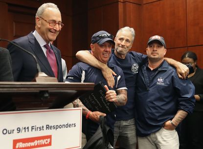 Jon Stewart celebrates the overwhelming passage of the 9/11 first responders bill