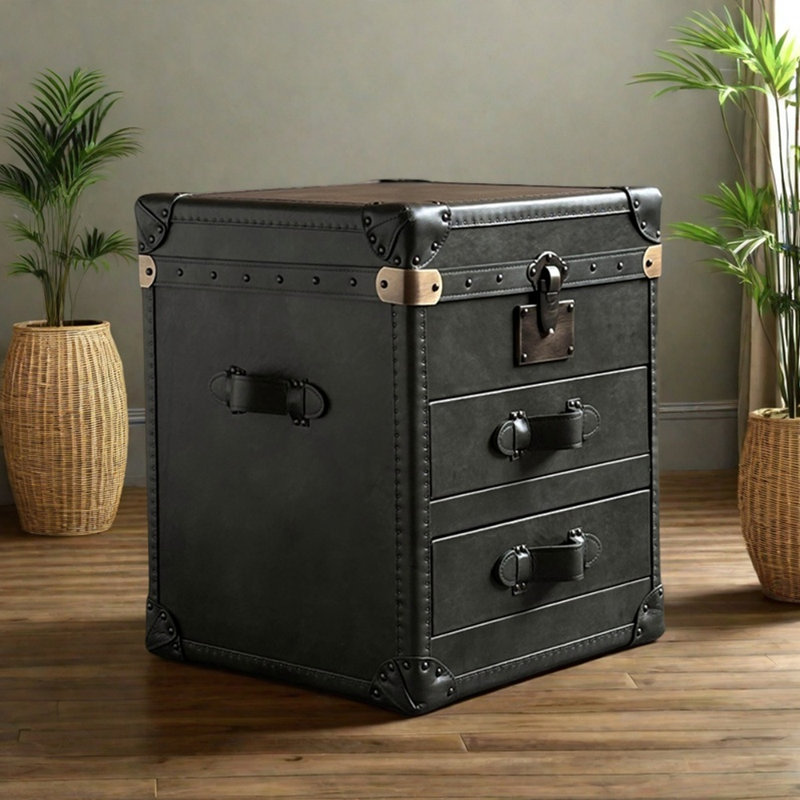 Hugesto Small Dark Green Retro Faux Leather Accent Trunk | Wayfair