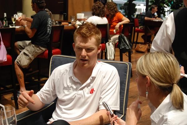 BMC's John Murphy is interviewed in the hotel lobby.