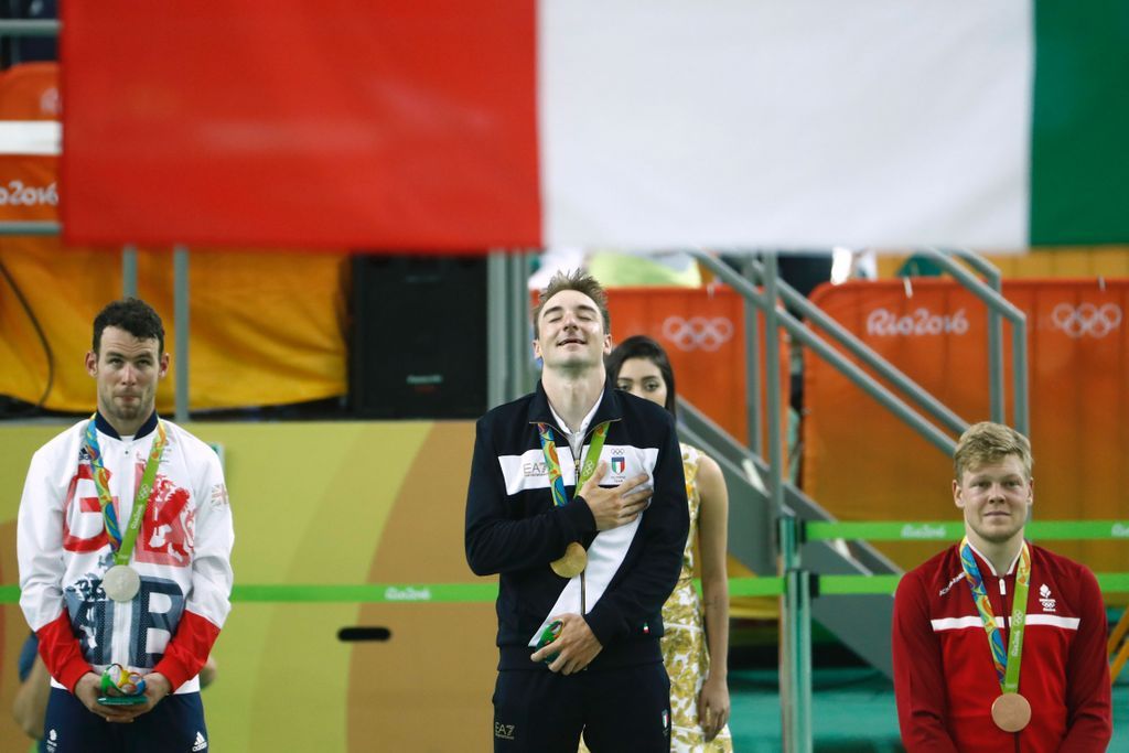 Elia Viviani (Italy) taking in the podium ceremony
