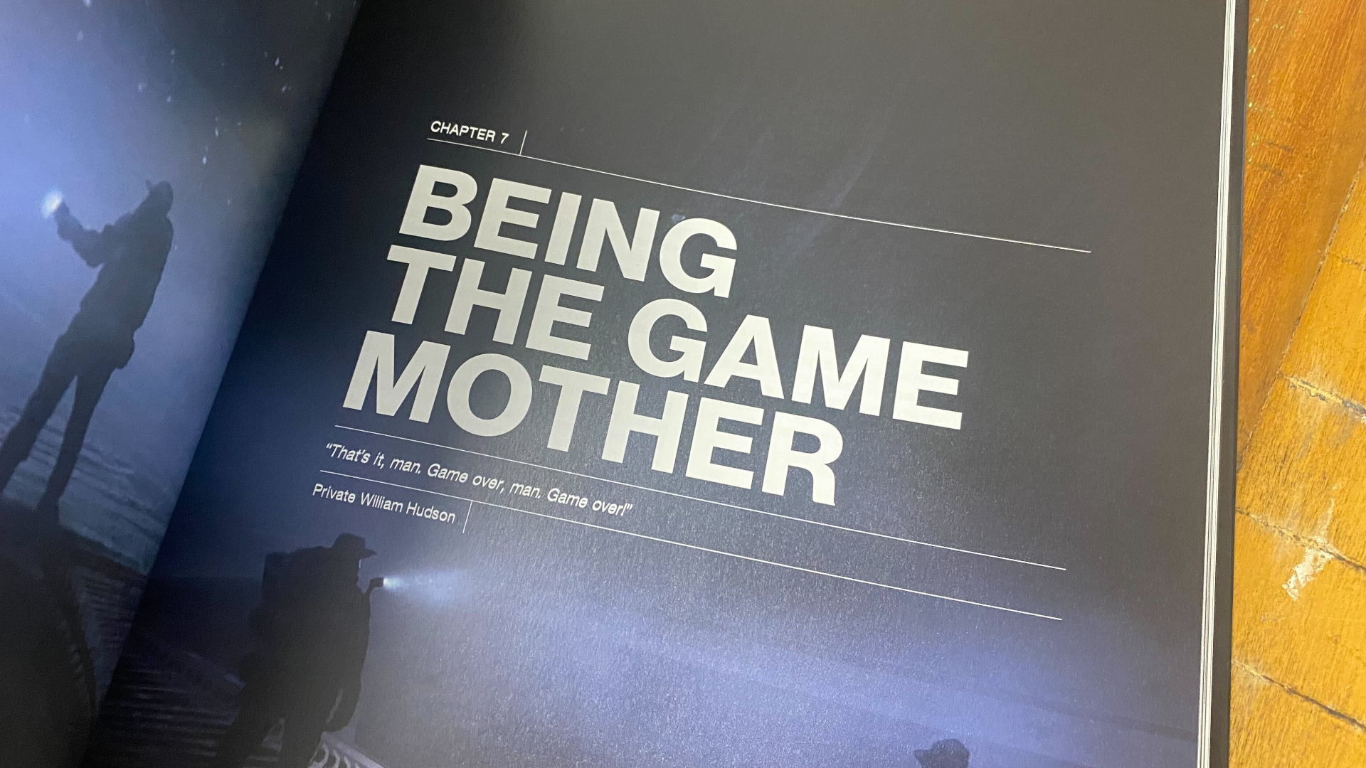 Text against a dark, night sky reading "Being the Game Mother"