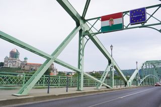 Image shows the bridge to Hungary