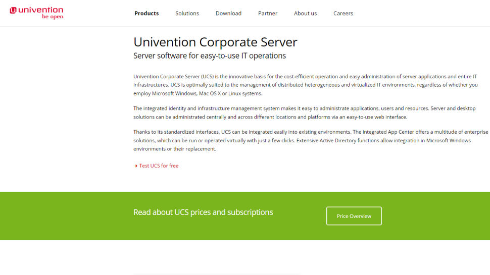 Univention Corporate Server website screenshot.