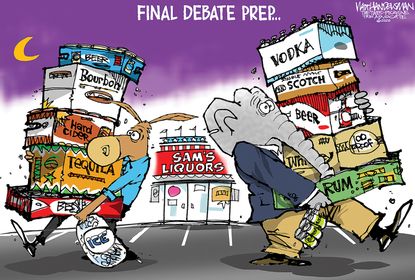 Political Cartoon U.S. Democrat GOP Trump Biden debate prep