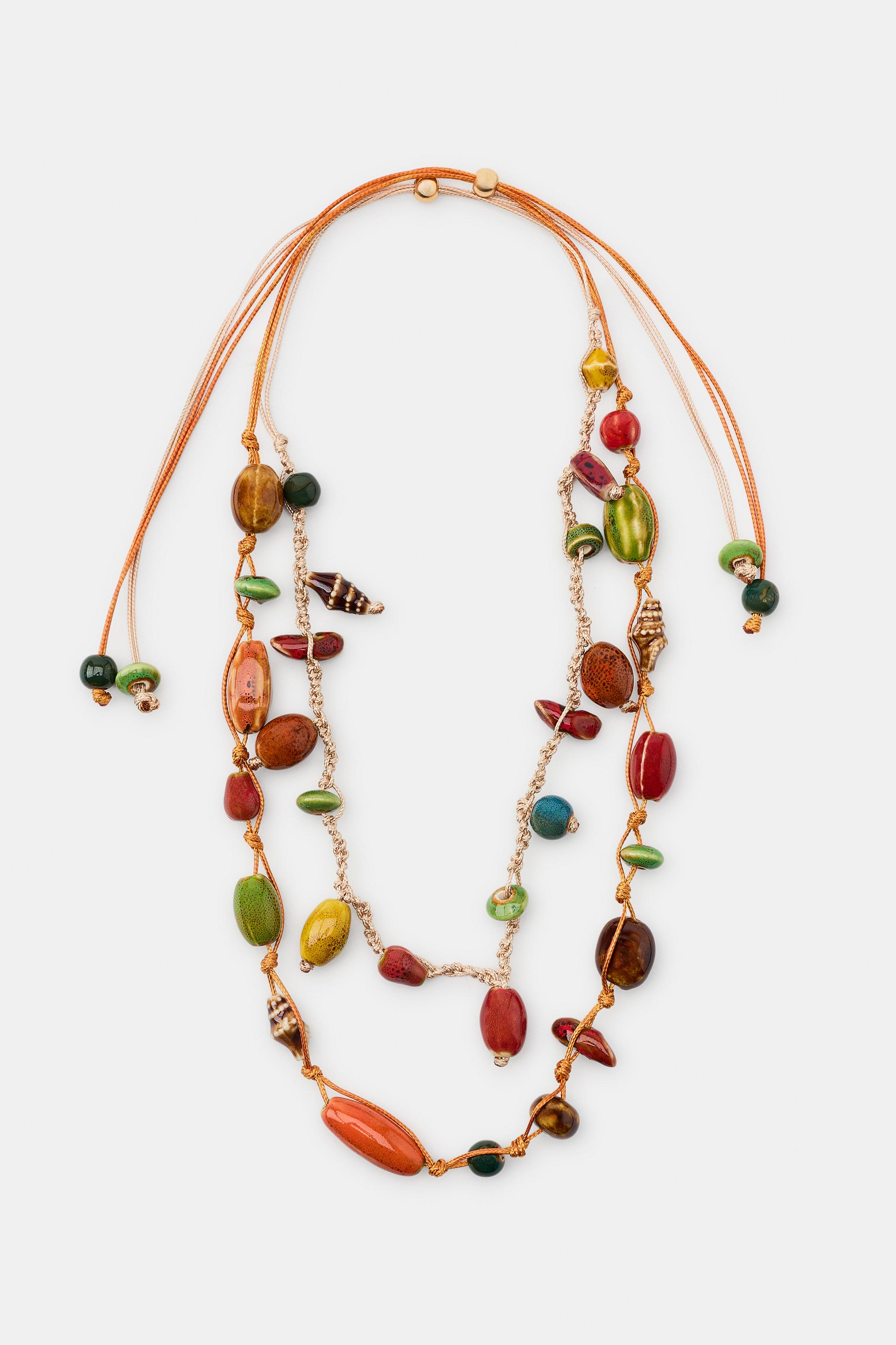 Double Cord Ceramic Pieces Necklace