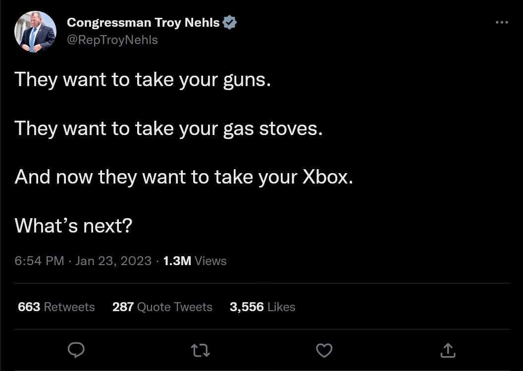 Troy Nehls tuitea sobre la administración de energía de Xbox