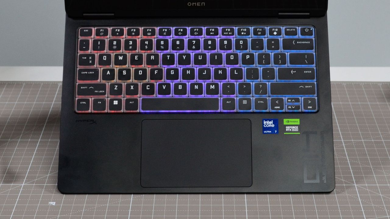 The keyboard of the HP Omen Transcend 14