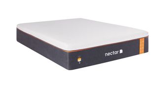 Nectar mattress sales, deals and discount codes: Nectar Premier Copper Mattress photographed at an angle to show the dark gray base and white top