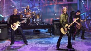 THE TONIGHT SHOW WITH JAY LENO -- Episode 2055 -- Pictured: (l-r) Musical guests Carl Bell, Kevin Miller, Bret Scallions, Jeff Abercrombie of Fuel performs on May 09, 2001