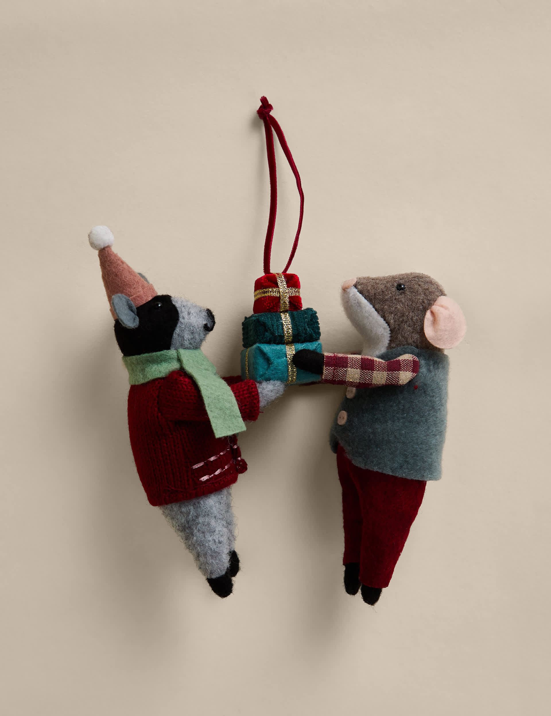 Felt Mice Duo Presents Hanging Decorations