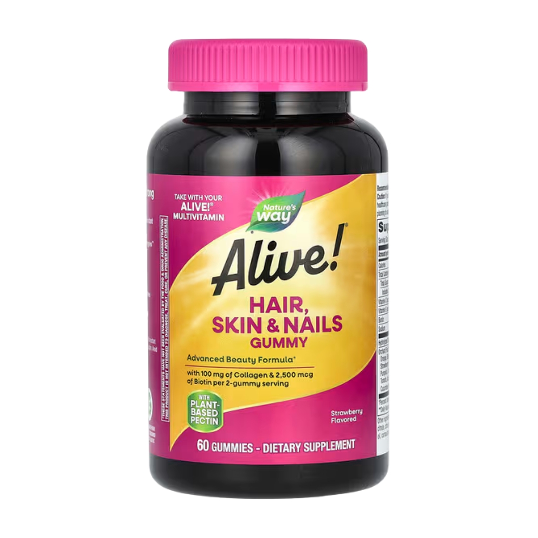 Nature&#039;s Way, Alive! Strawberry Hair, Skin &amp;amp; Nails Gummies