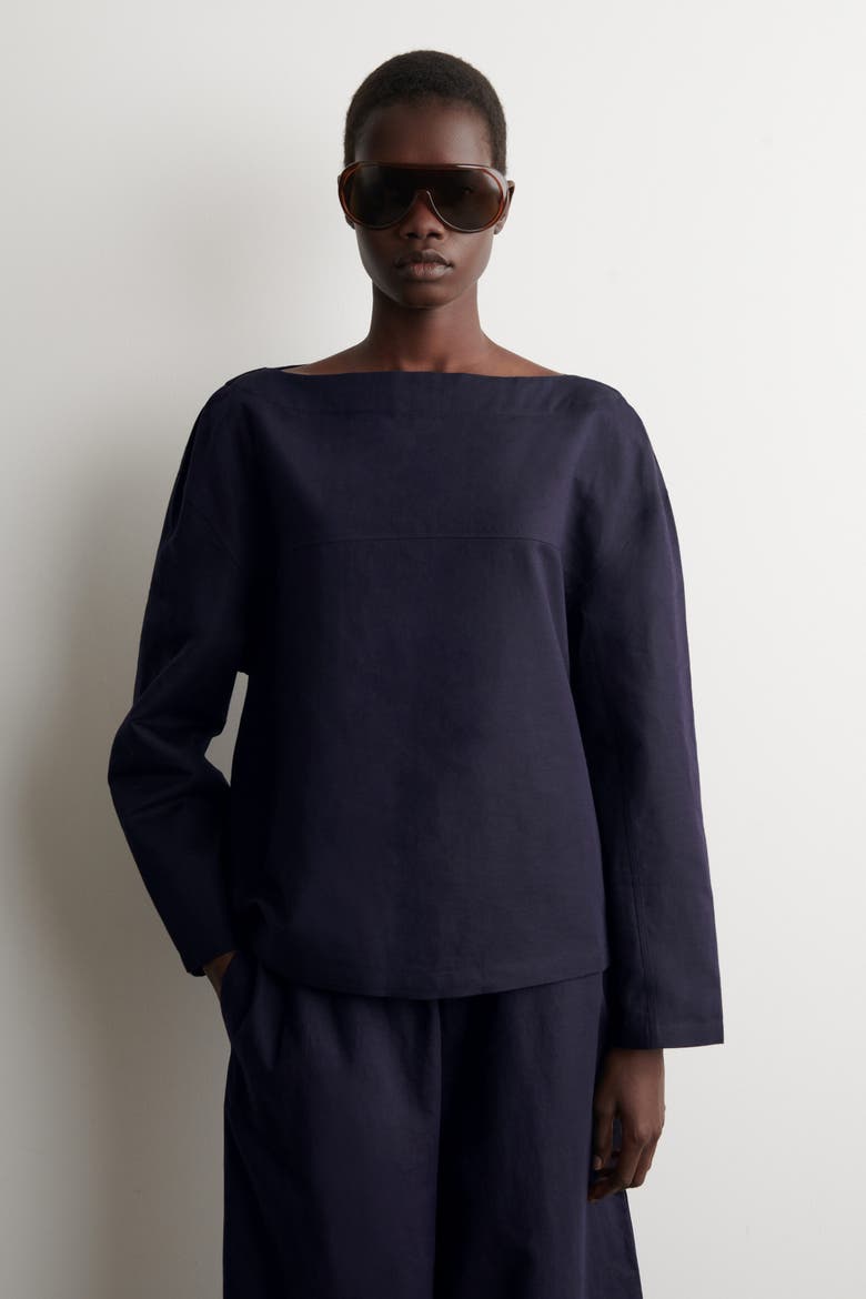 Boat-Neck Linen Blouse