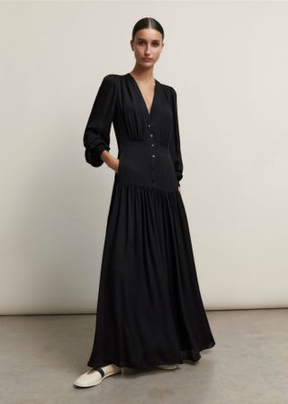 Silk Statement V-Neck Maxi Dress + Belt