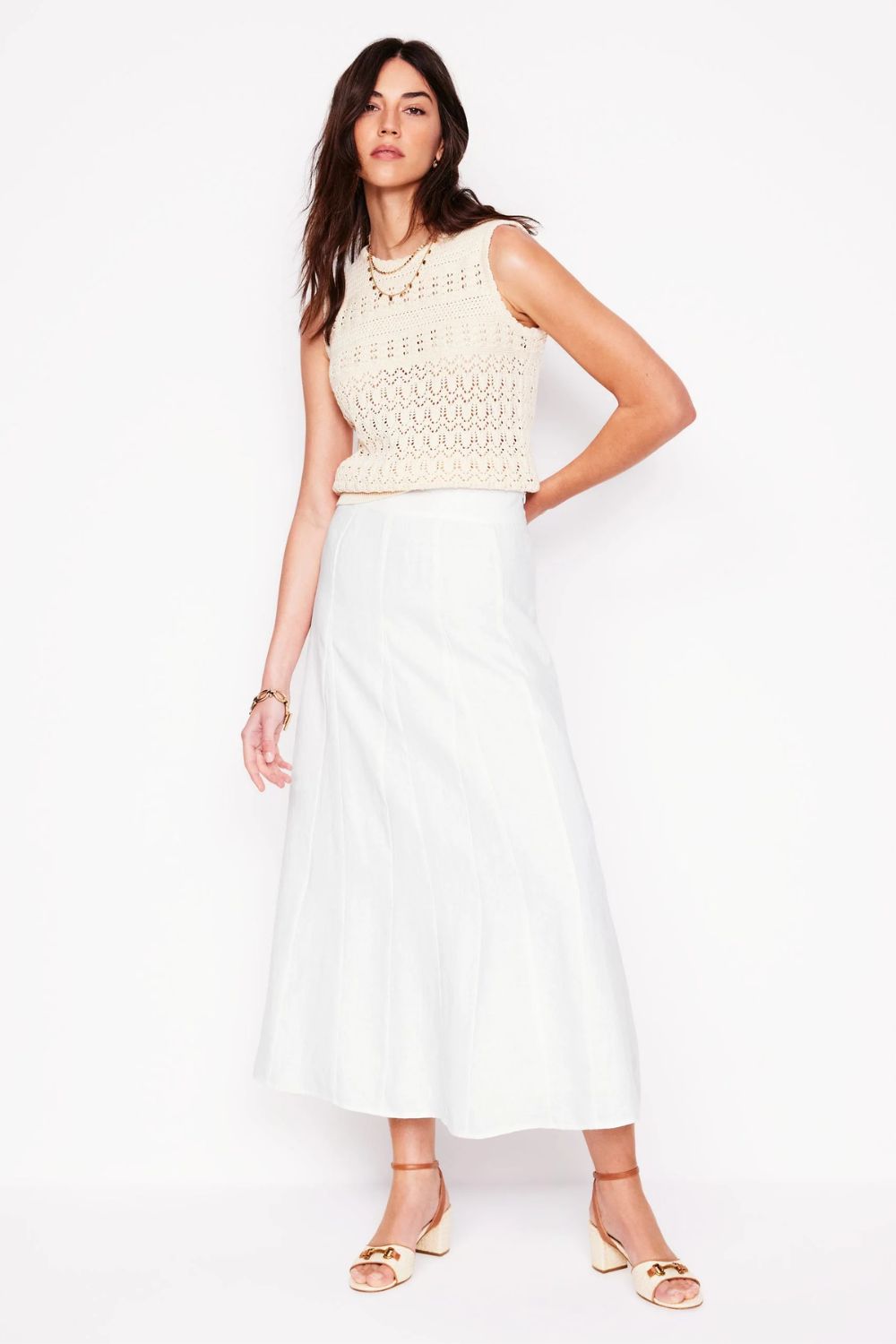 Linen Flippy Maxi Skirt-White