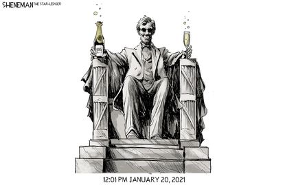 Political Cartoon U.S. Biden Trump Lincoln memorial