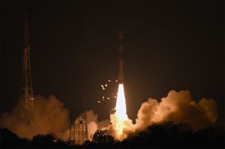 An Indian Polar Satellite Launch Vehicle launches into orbit carrying the Risat-2B Earth observation satellite for the Indian Space Research Organisation on May 21, 2019 from the Satish Dhawan Space Centre in Sriharikota, India.