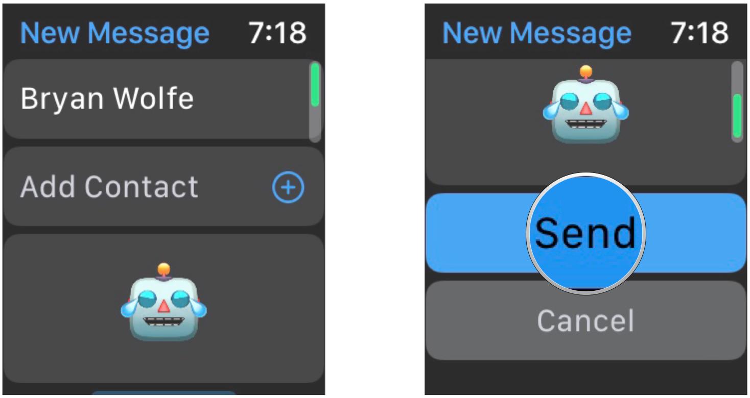 Send Memoji stickers on Apple Watch: If starting a new conversation, make sure to tap Send after selecting your Memoji sticker to send it