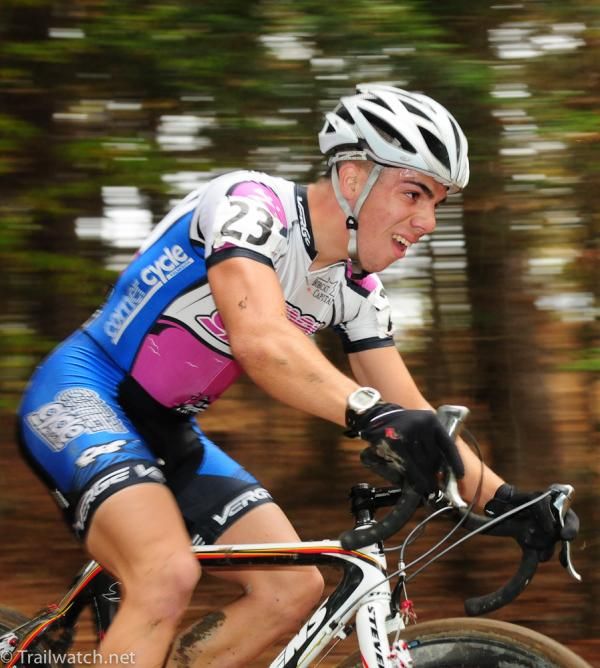 Synjen Marrocco (Corner Cyclery ) riding in the top ten on the downhill
