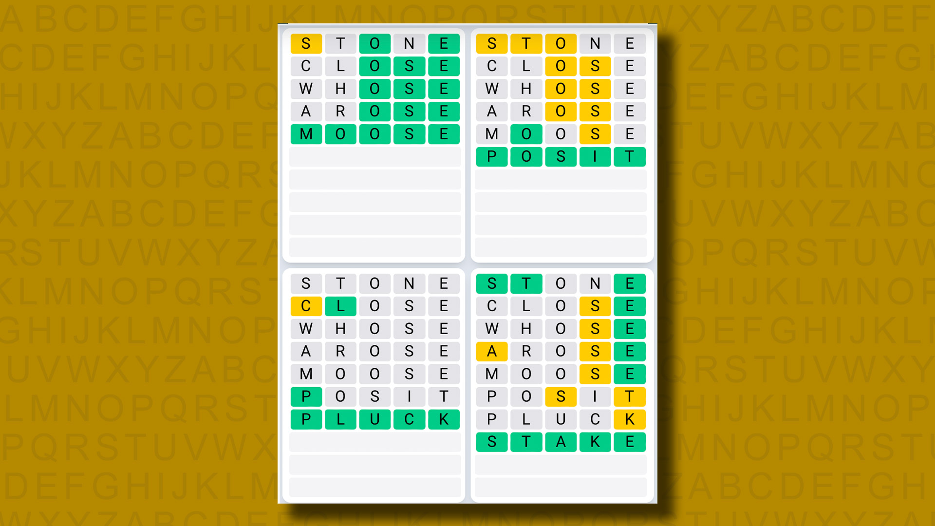 Quordle Daily Sequence answers for game 1045 on a yellow background