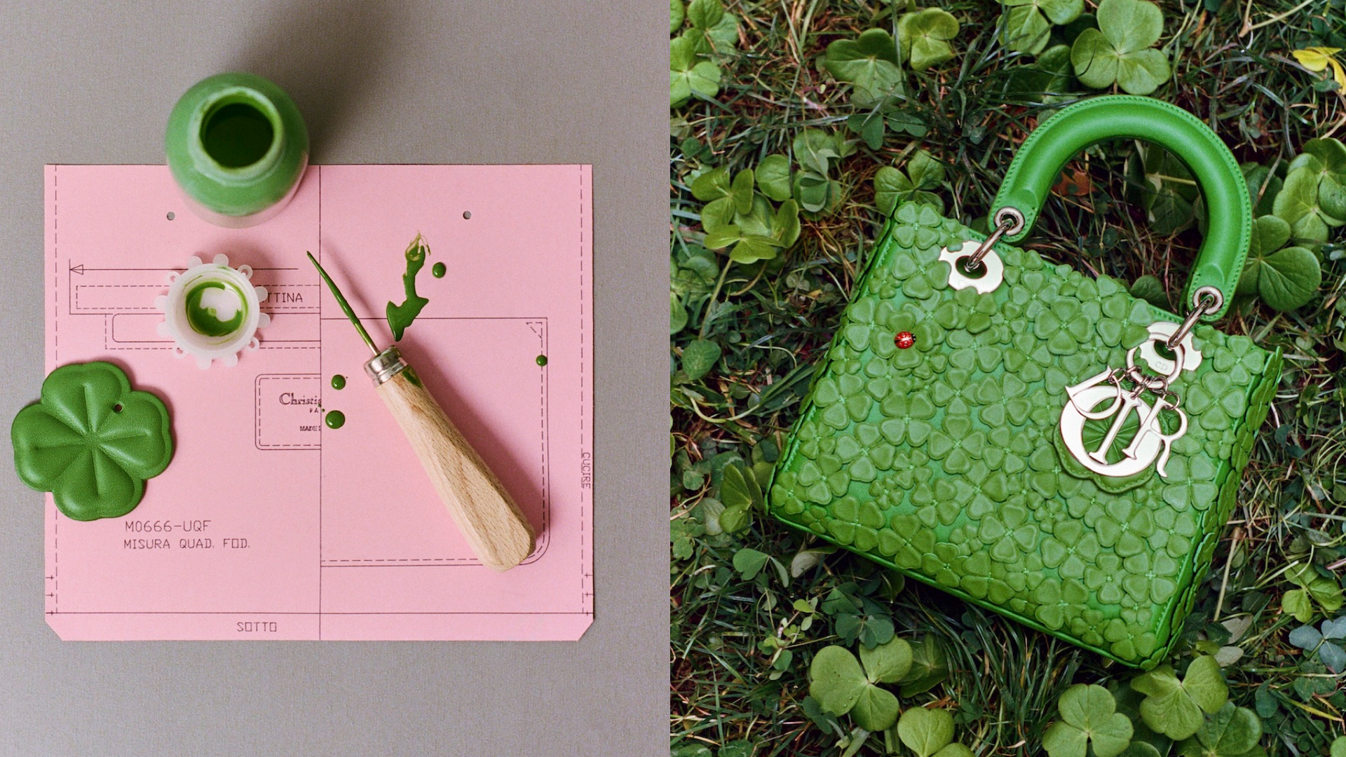 A Dior bag next to a sketch of how it was made