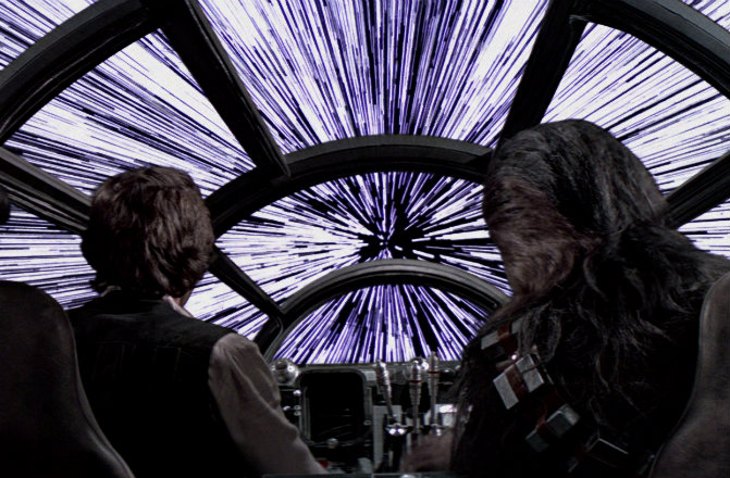 millennium falcon cockpit view in hyper speed wall decal