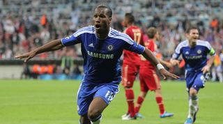 Didier Drogba of Chelsea celebrates after scoring his team's equalising goal during the 2012 UEFA Champions League final