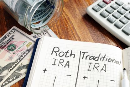 A notebook comparing Roth versus traditional IRA