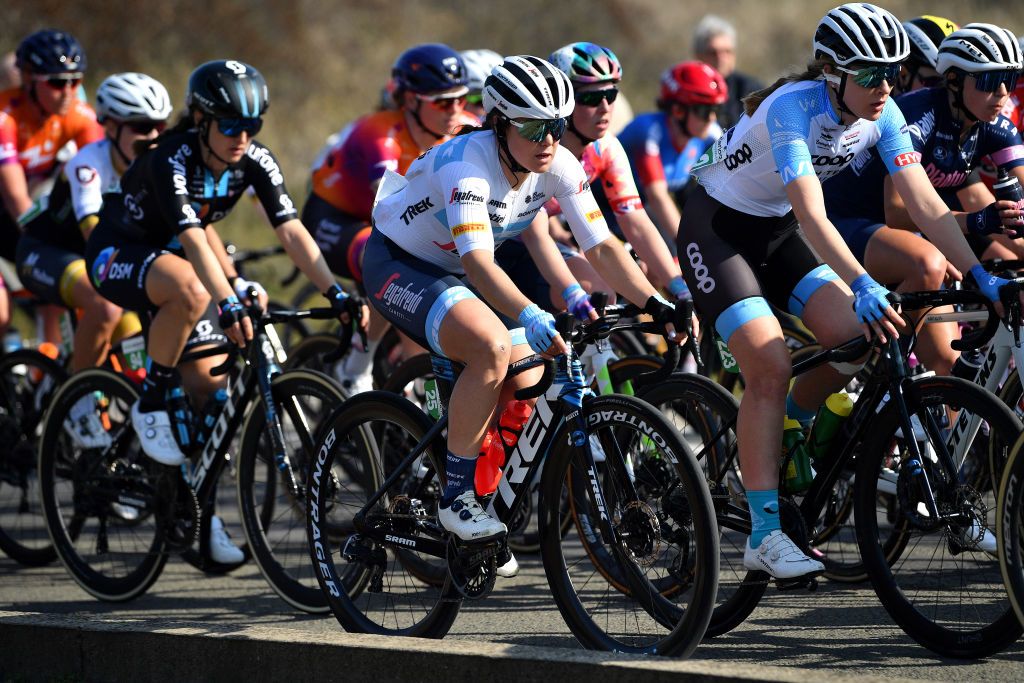 DE PANNE BELGIUM MARCH 24 Chloe Hosking of Australia and Team Trek Segafredo competes during the 5th Exterioo Womens Classic BruggeDe Panne 2022 a 1628km one day race from Brugge to De Panne Exteriooclassic UCIWWT on March 24 2022 in De Panne Belgium Photo by Luc ClaessenGetty Images